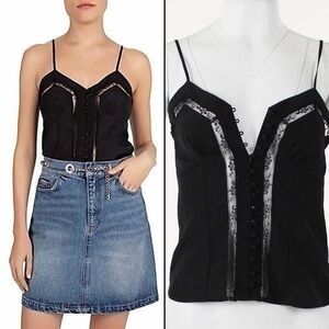The Kooples Black Lace Trim Cami Top